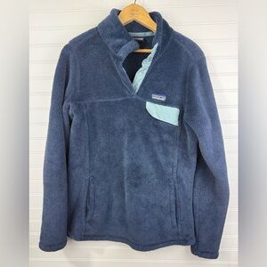 Patagonia women’s Navy & sage green Re-Tool Snap-T pullover Fleece jacket Size L